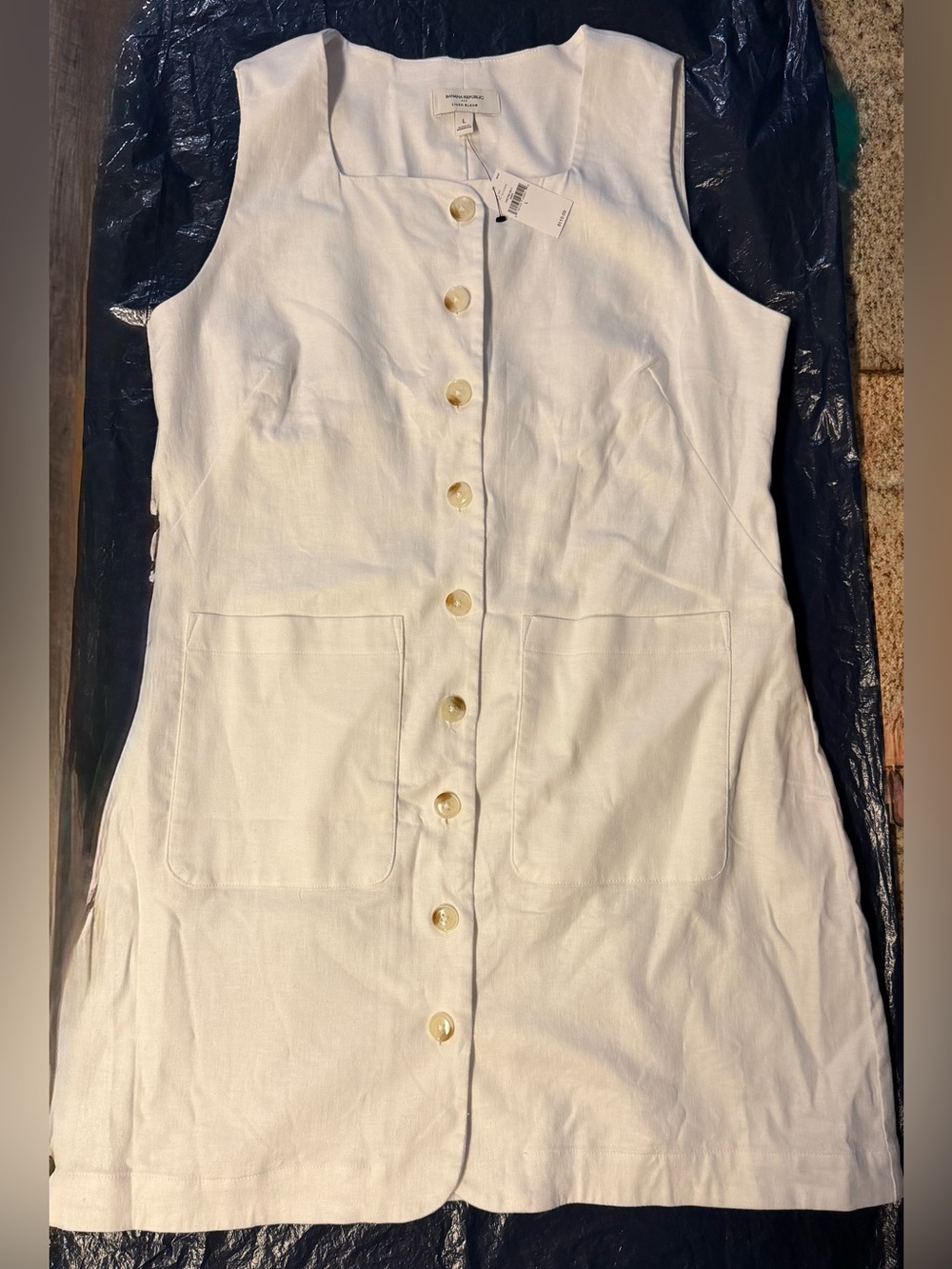 Banana Republic White Sleeveless Button-Front cotton Linen blend Midi Dress